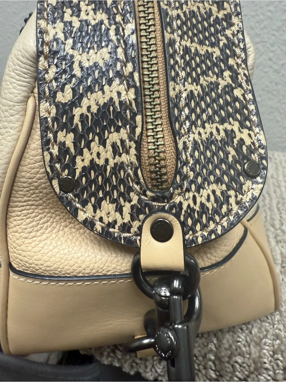 Coach Beige Lane Satchel in Colorblock with Snake Skin Accents